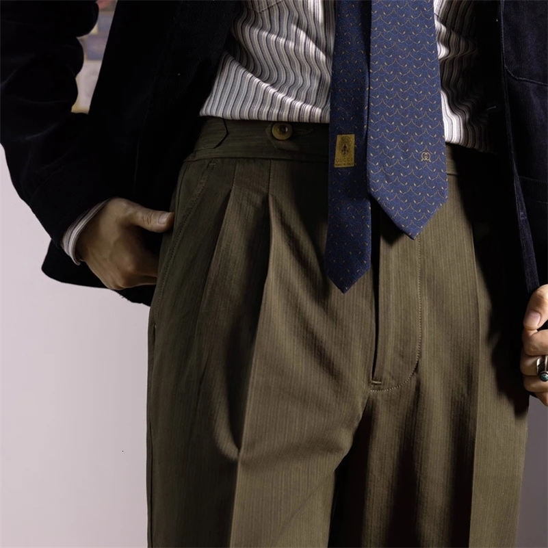 Red Tornado Naples set Trouser herringbone mens double pleated casual pants cuffs 240828
