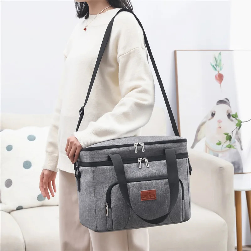 Multifunctional Double Layer Tote Cooler Lunch Bags for Women Men Large Capacity Travel Picnic Box with Shoulder Strap w250528