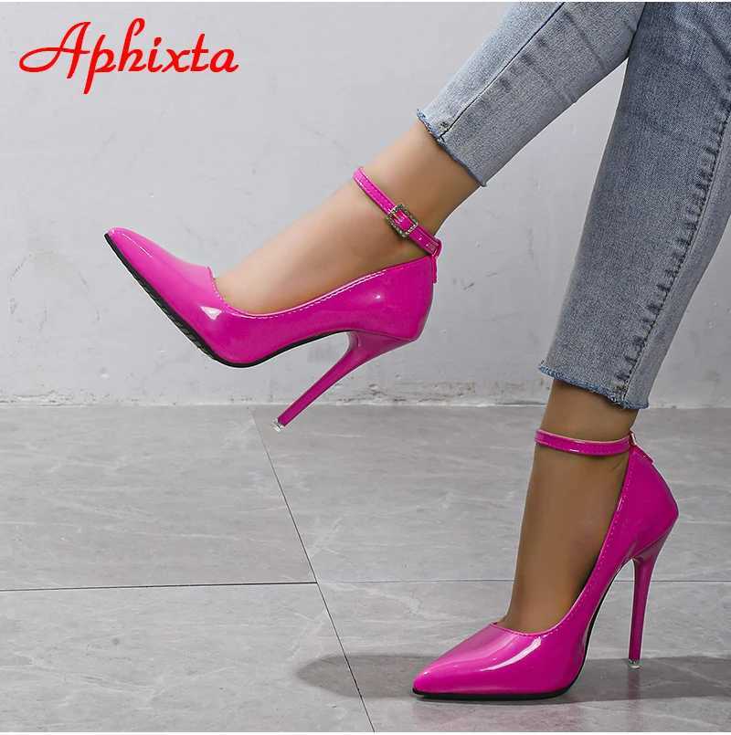 High Quality Aphixta Oranges New Luxury Crystal Buckle Pimp for Customers Ultra High 12cm Stiletto Heels Pump for Women Pointed Toe Color Party Pump T