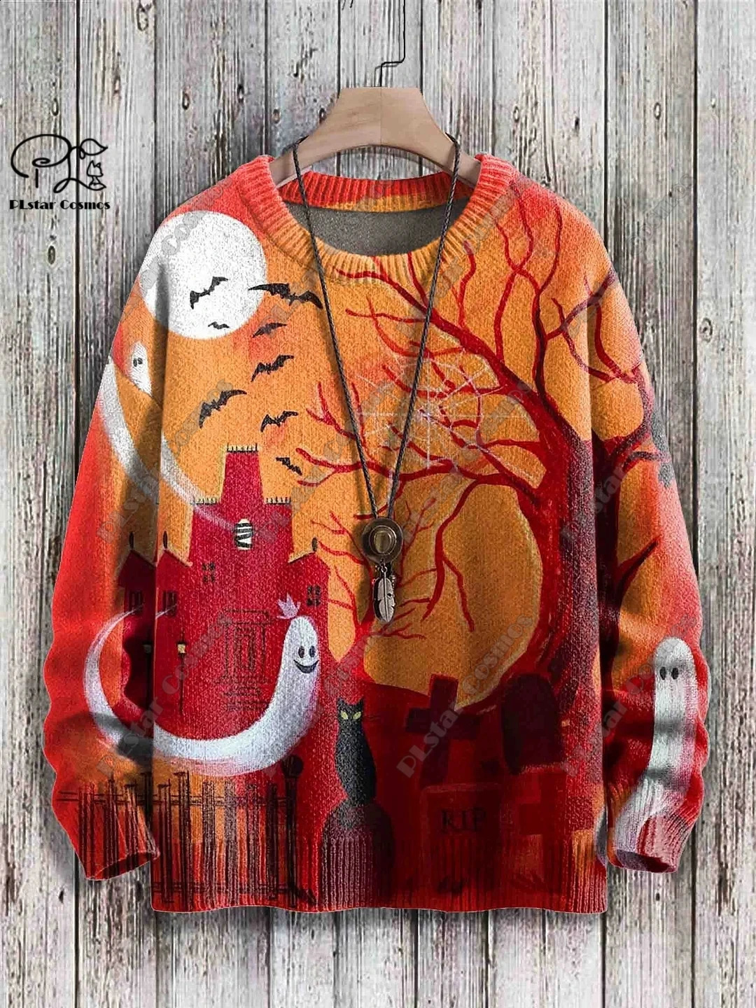 3D Printing Halloween Series Retro White Ghost Horror Skull Pattern Ugly Sweater Casual Neutral Winter Sweater YK-1 240829