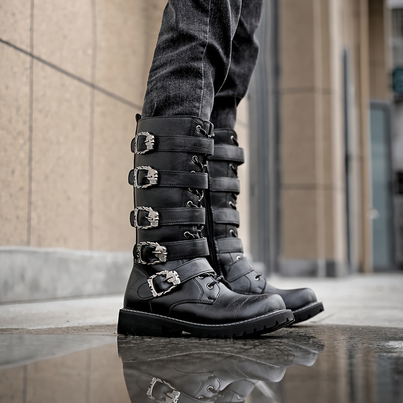 Mens High-Top Microfiber Motorcycle Boots - Anti-Skid, Water-Resistant, PU Insole, Round Toe, Side Zippers, Superfine Fiber Upper for Outdoor Enthusia