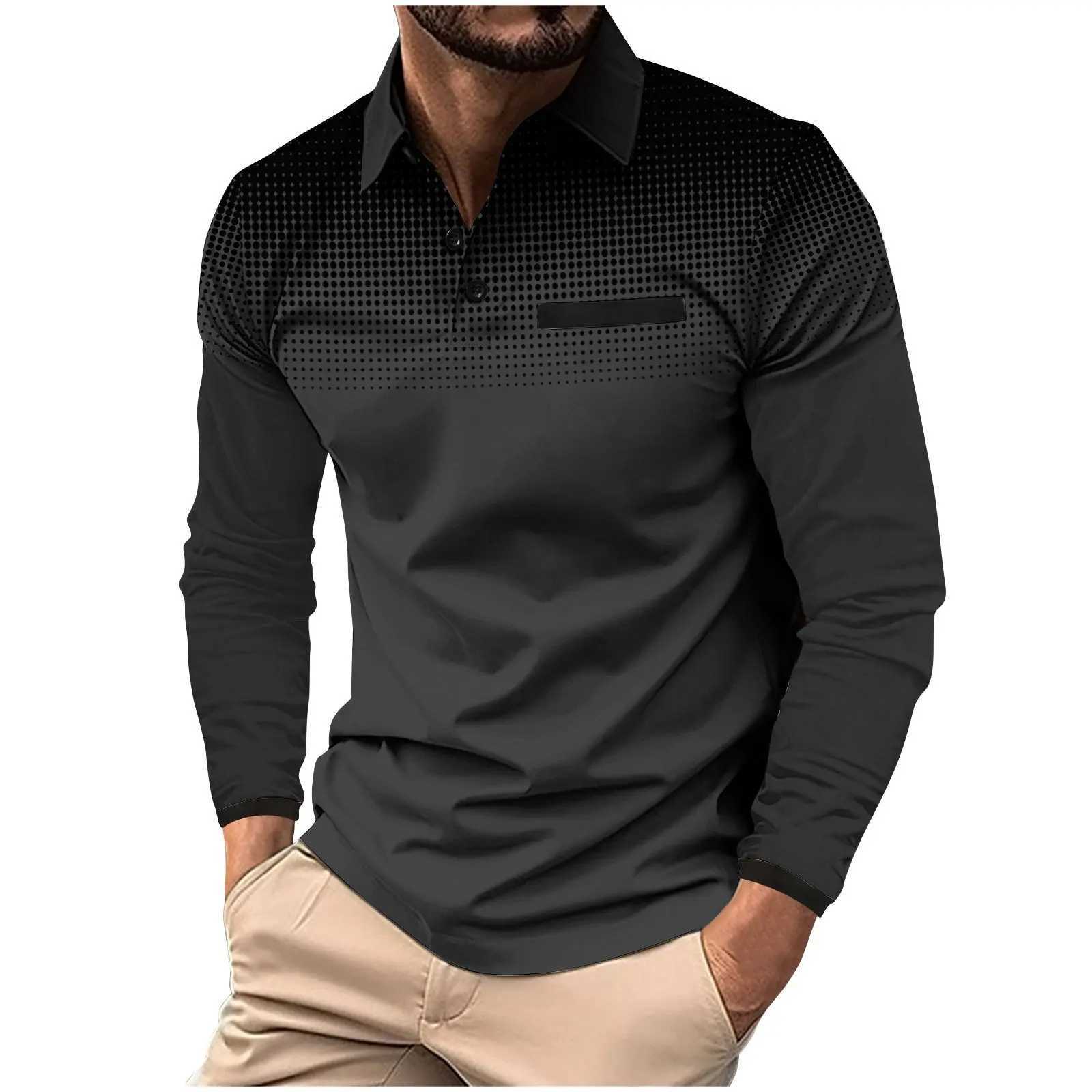 New spring/summer mens casual gradient color digital printing polka dot lapel button sport long Sve top W241106
