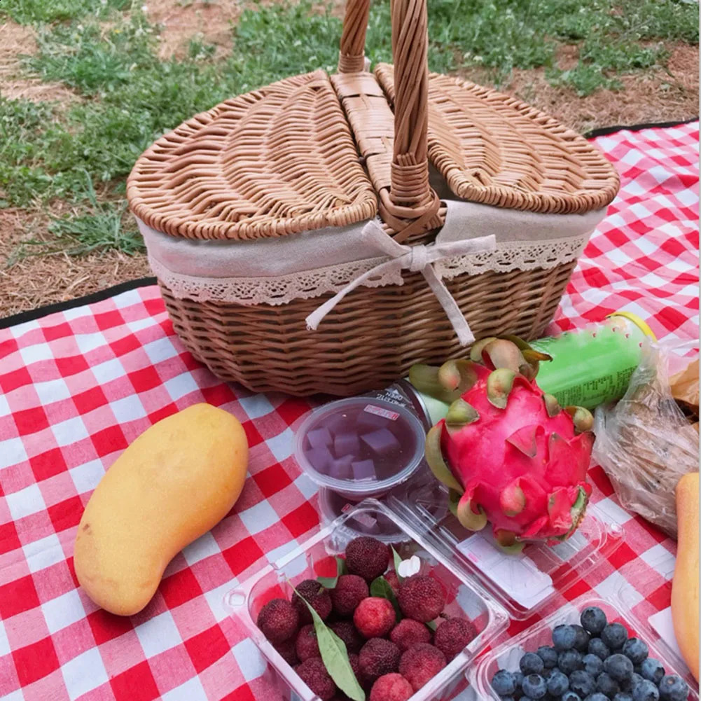 Handmade large wicker basket picnic willow woven storage with handle outdoor fruit container 240828