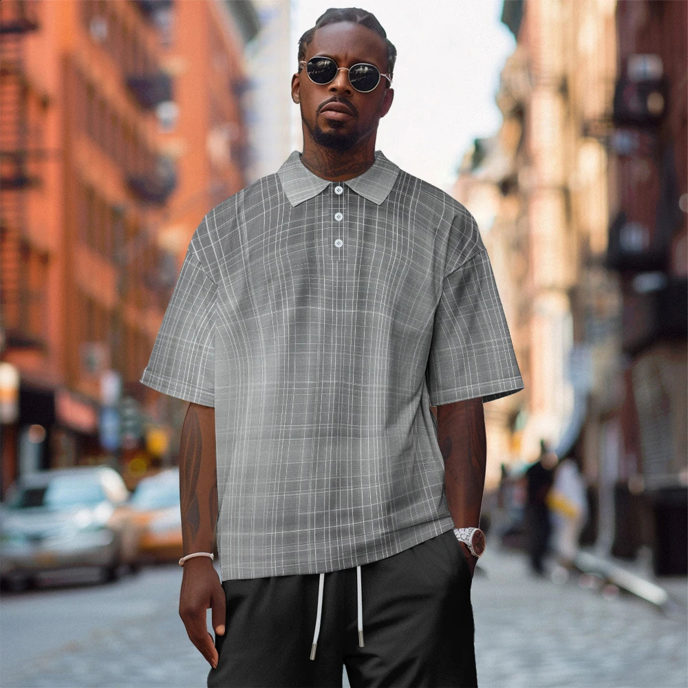 summer lapel golf retro plain polo shirt casual office sports gray short sleeved Tshirt 240828