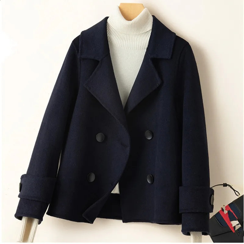 UHYTGF high-end double-sided cashmere coat womens double-layer chest casual spring autumn 100% wool jacket womens short jacket 2620 240828