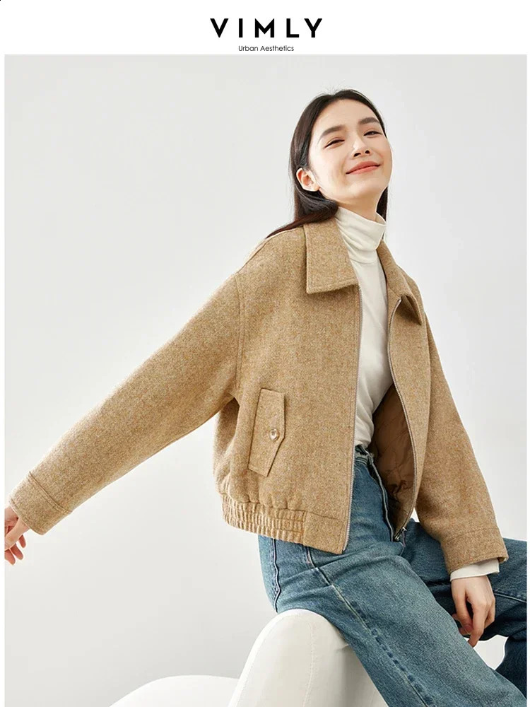 Vimly Cropped Quilted Womens Jacket Winter Short Wool Coat Office Womens Casual Elegant Coat Womens Coat M5606 240828