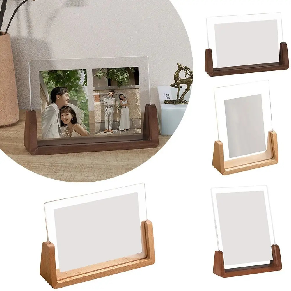 Walnut/Beech Creative Po Frame Acrylic U-shaped Transparent Po Frame Desktop Wooden Wedding Picture Frame Office Decoration 240829