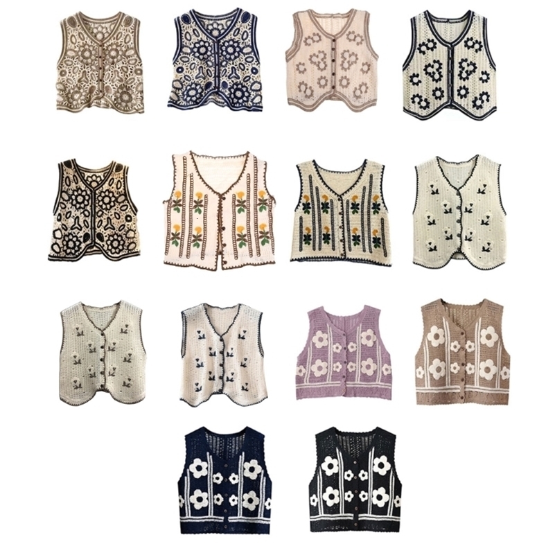 Bohemian womens crochet knitted vest with fancy pattern sleeveless V-neck cardigan N7YD 240828