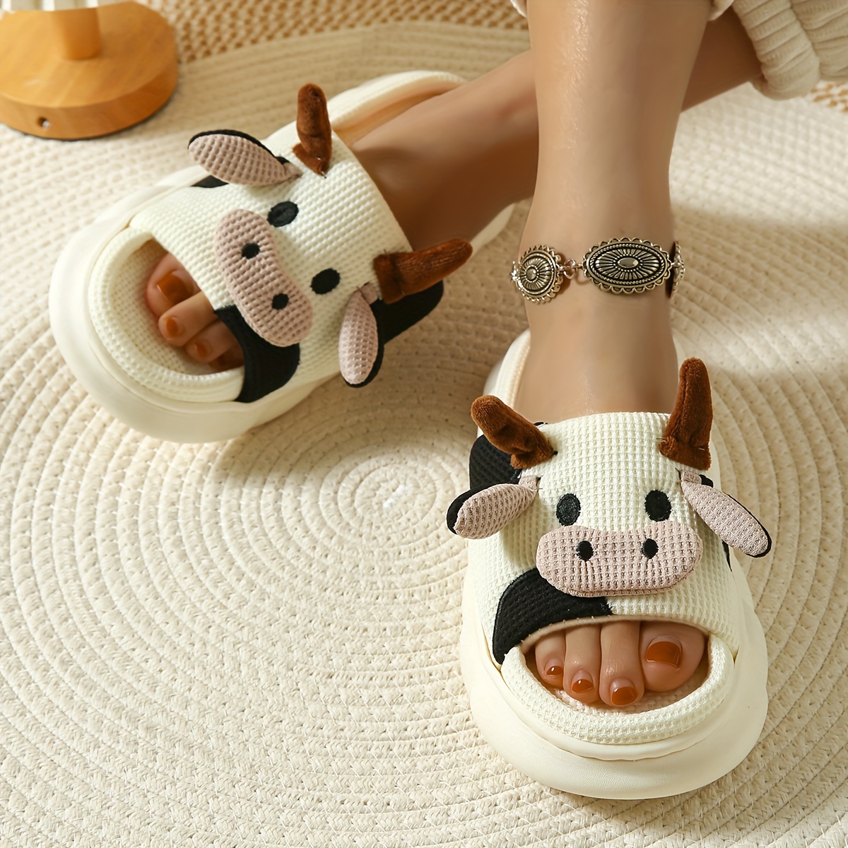 Kawaii Cartoon Linen Slippers - Soft, Breathable, Non-Slip, Mute, Comfortable Slip-On Shoes with Linen Sole - Perfect for Indoor, Outdoor, and Casual 