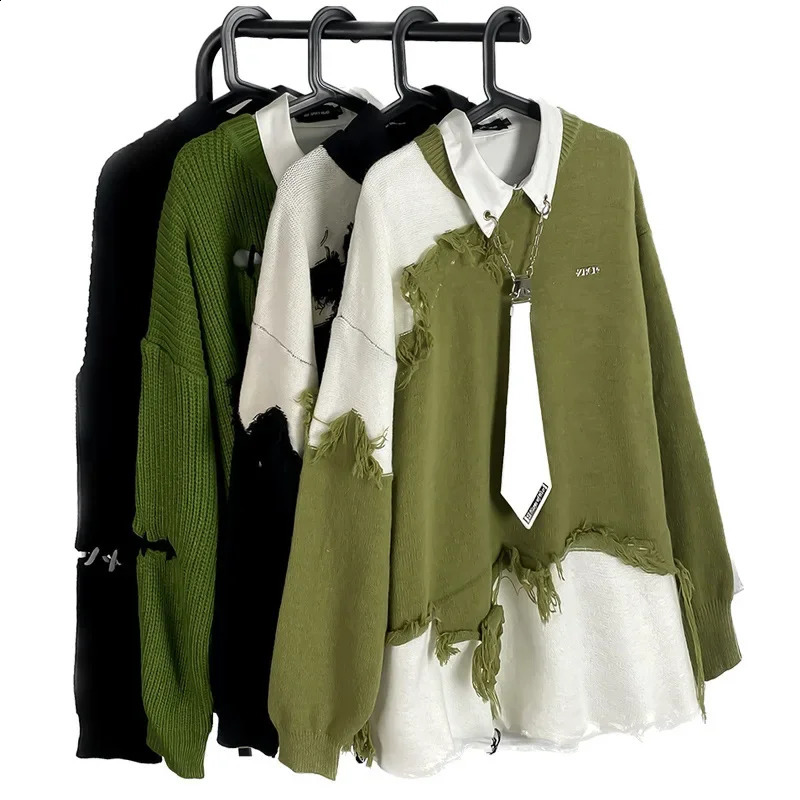 retro American sweater mens niche n sensitive color blocking patch staff neck top 240829