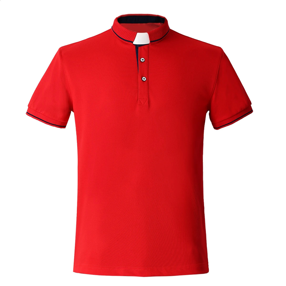 Mens casual polo shirt pastor tag collar short sleeved church Tshirt 240828