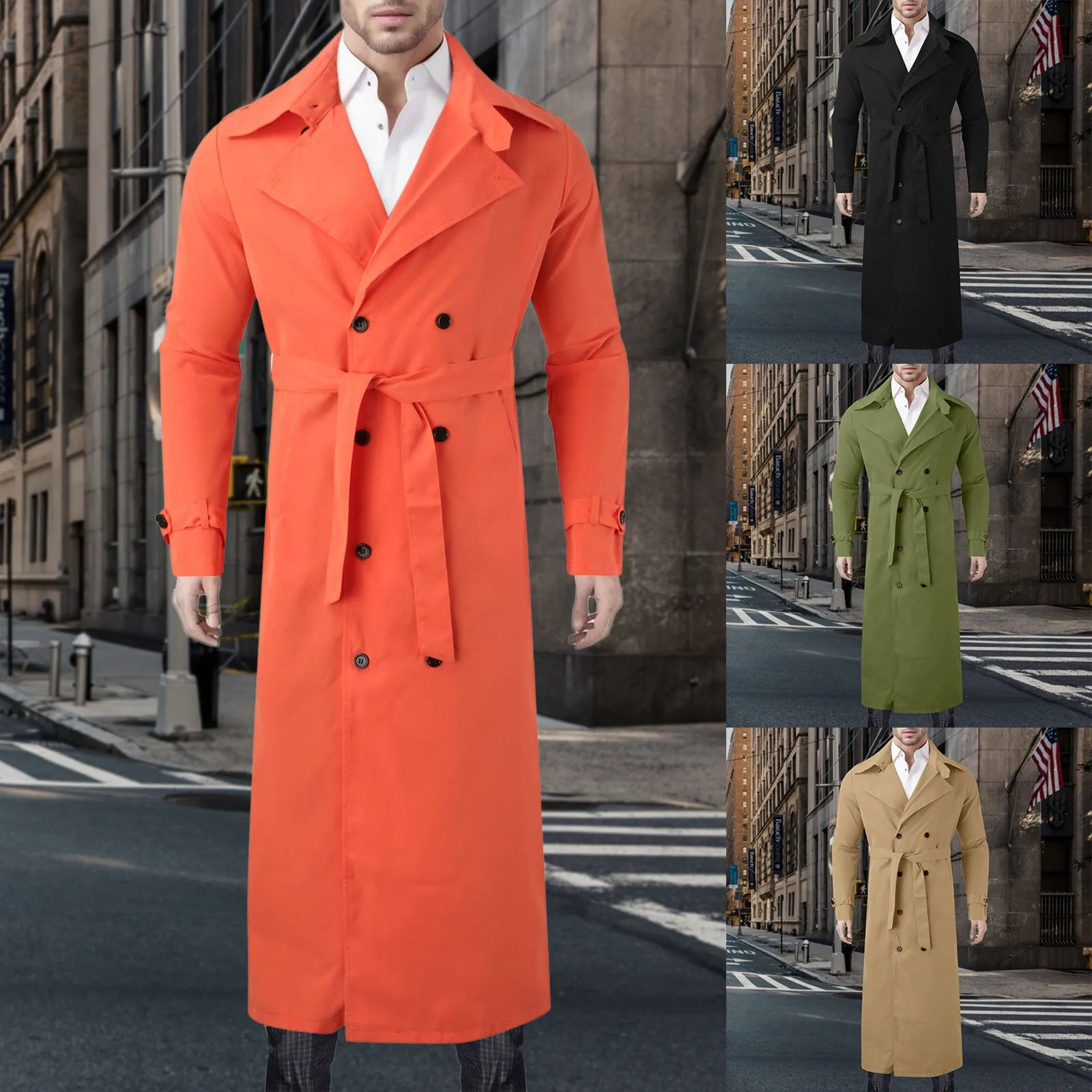 Winter black gentlemans jacket with belt mens elegant long jacket loose wool trench coat used for cold wool lined clothing 240829