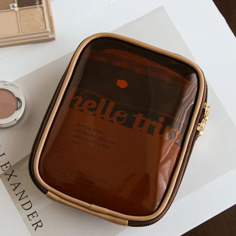 Womens Fashion Makeup Bag Solid Color Zipper Mesh Transparent Casual Travel Mini Face Wash 240829