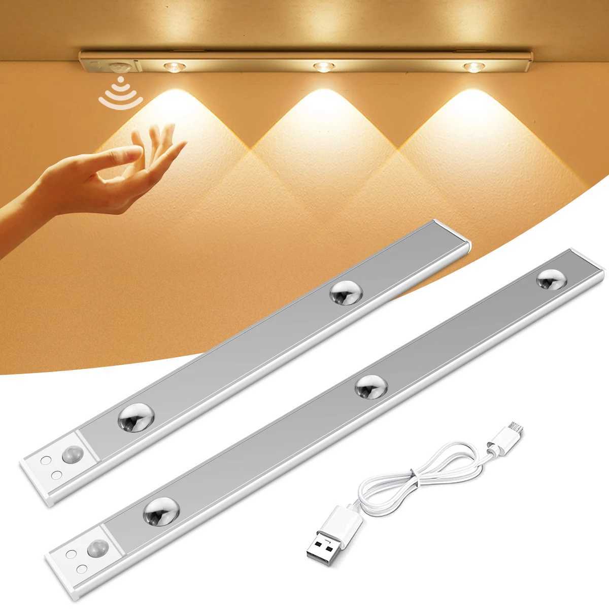 Bathroom Kitchen Closet Night Light PIR Motion Sensor Spotlight LED Bar USB Rechargeable Magnet Night Lamp for Home Decor Y240829