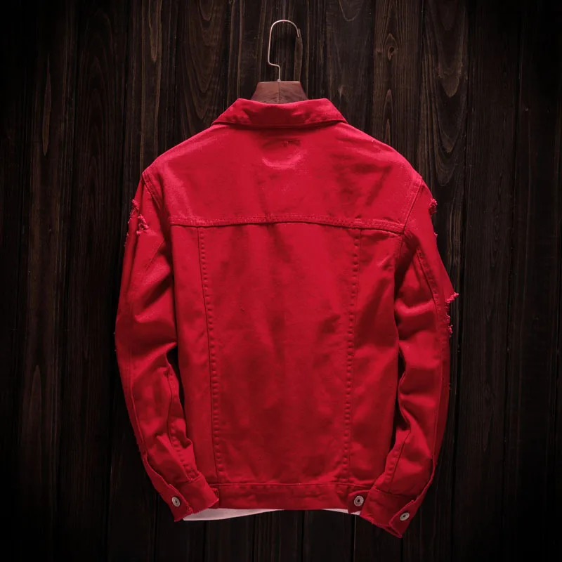 Mens Spring Motorcycle Loose Denim Jacket Couple Long Sleeved Large Size Casual Fashion Coat Red Foreign Trade Top 240828