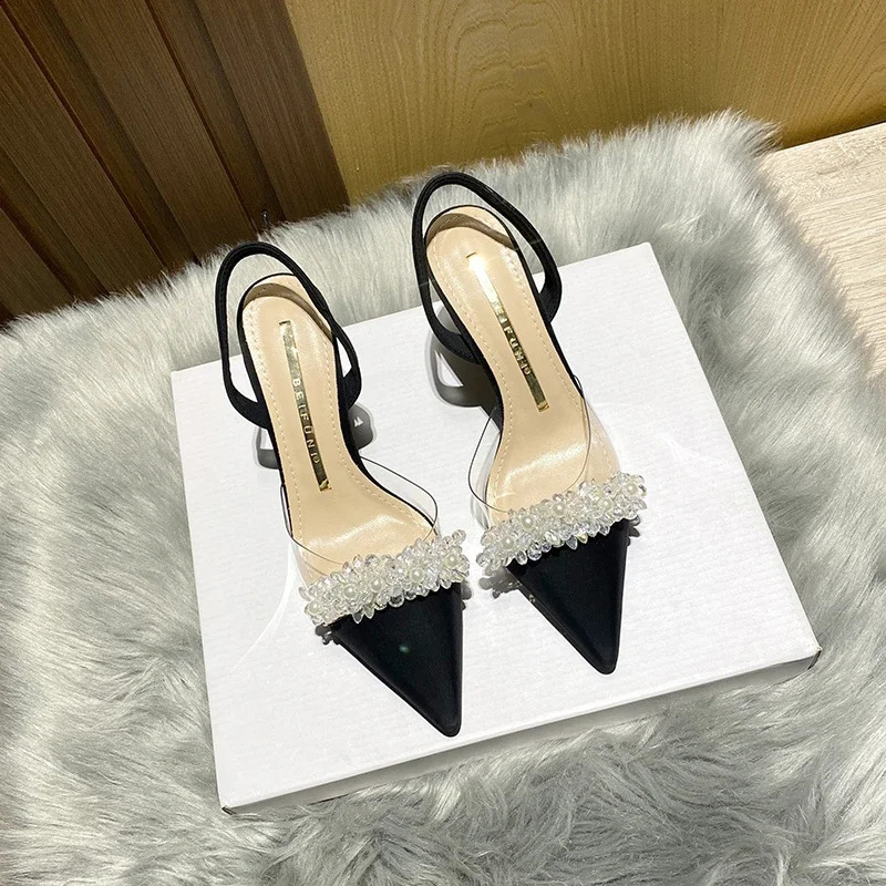 Summer Casual Womens Sexy Sparkling Rhinestone Ball Stiletto Heels Party Pointed Toe Womens Fashion Sandals 240827