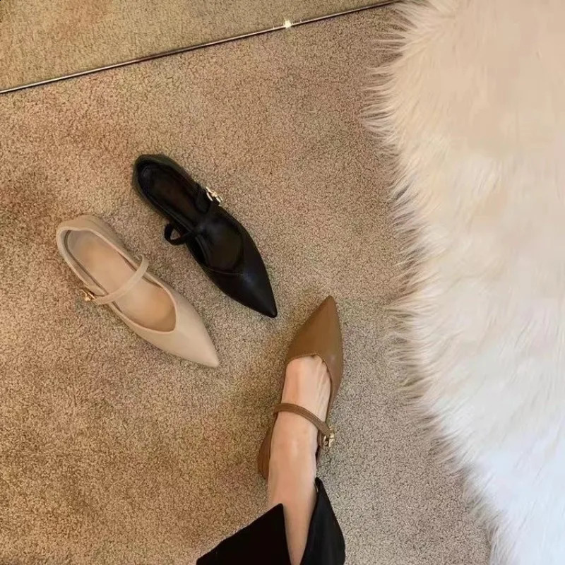 Womens Flat Candy Color Womens Round Toe Retro Single Shoes One Word Buckle Round Mary Jane Shoes Ballet Dancer Flat Mujer 240827