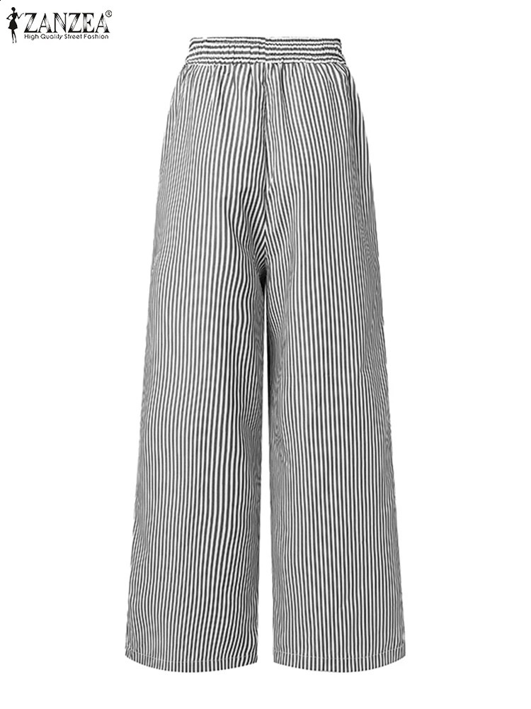 ZANZEA Womens Pants Korean Edition Elastic Waist Straight Holiday Summer Brushed Trouser Casual Bottom 240827