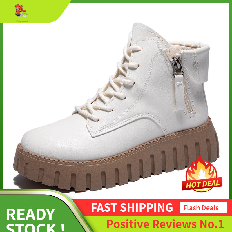 Ddmysports ZY New Women S Casual Thick Sole Igh Eight Shoes Sponge Cake Student Simple Zipper Martin OUTDOOR