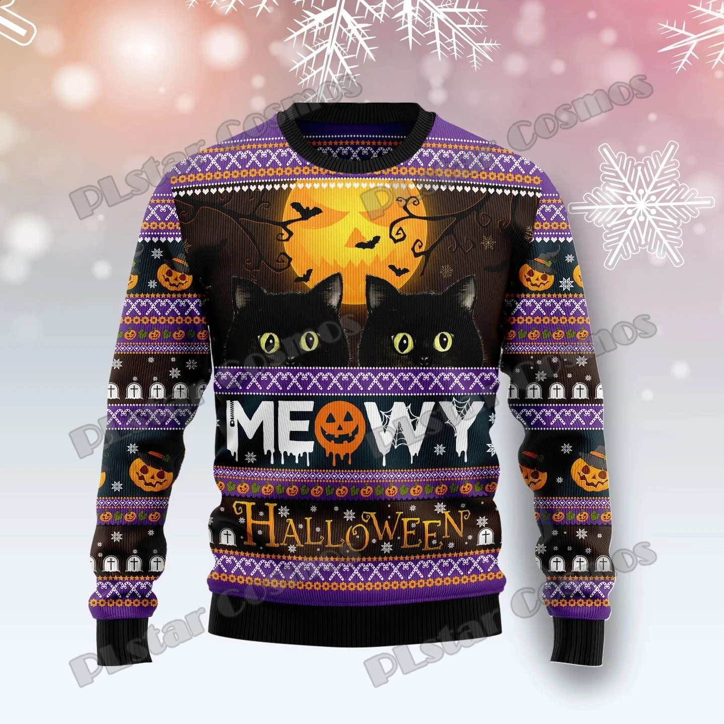PLstar Cosmos Cat Pumpkin Halloween 3D Printed Mens Ugly Christmas Sweater Unisex Casual Knitted Pullover Sweater ZZM24 240829