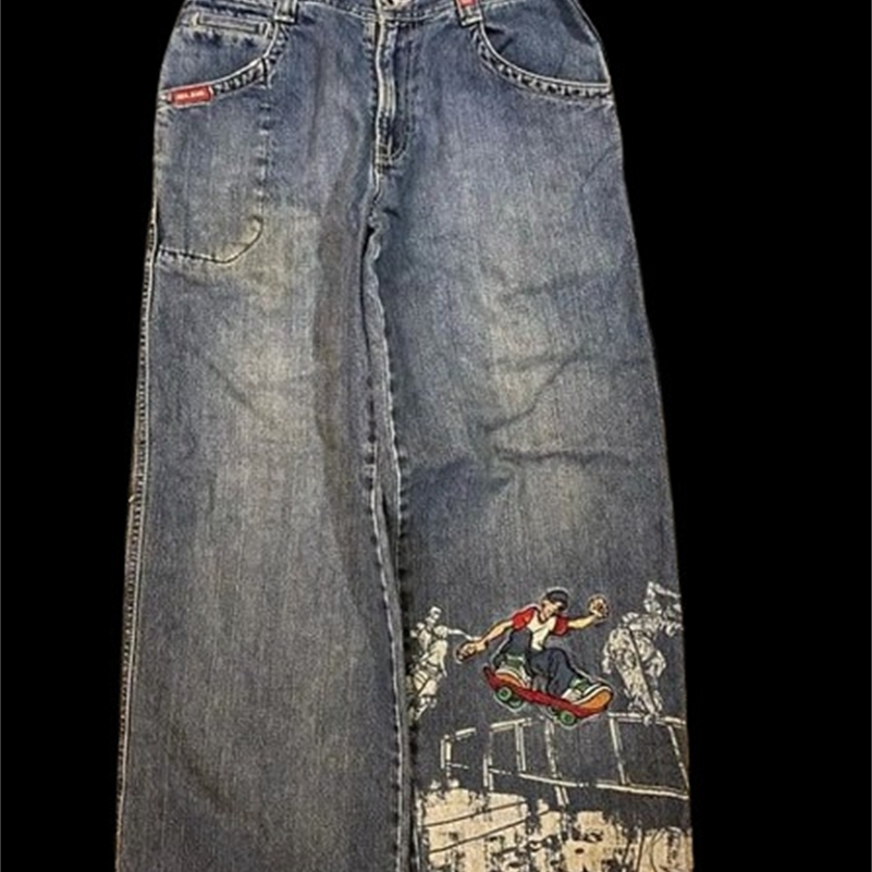 Y2K Denim Pants Men Women Harajuku Hip Hop Skateboard Boy Graphic Embroidery Print Baggy Jeans Goth Retro High Waisted Trousers y240828