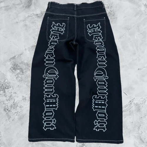 Y2K Jeans Hip Hop Retro Alphabet Printing Loose Fit Jeans Mens Fashion Straight Straightened Harajuku Loose Fit Trouser Street Wear 240829
