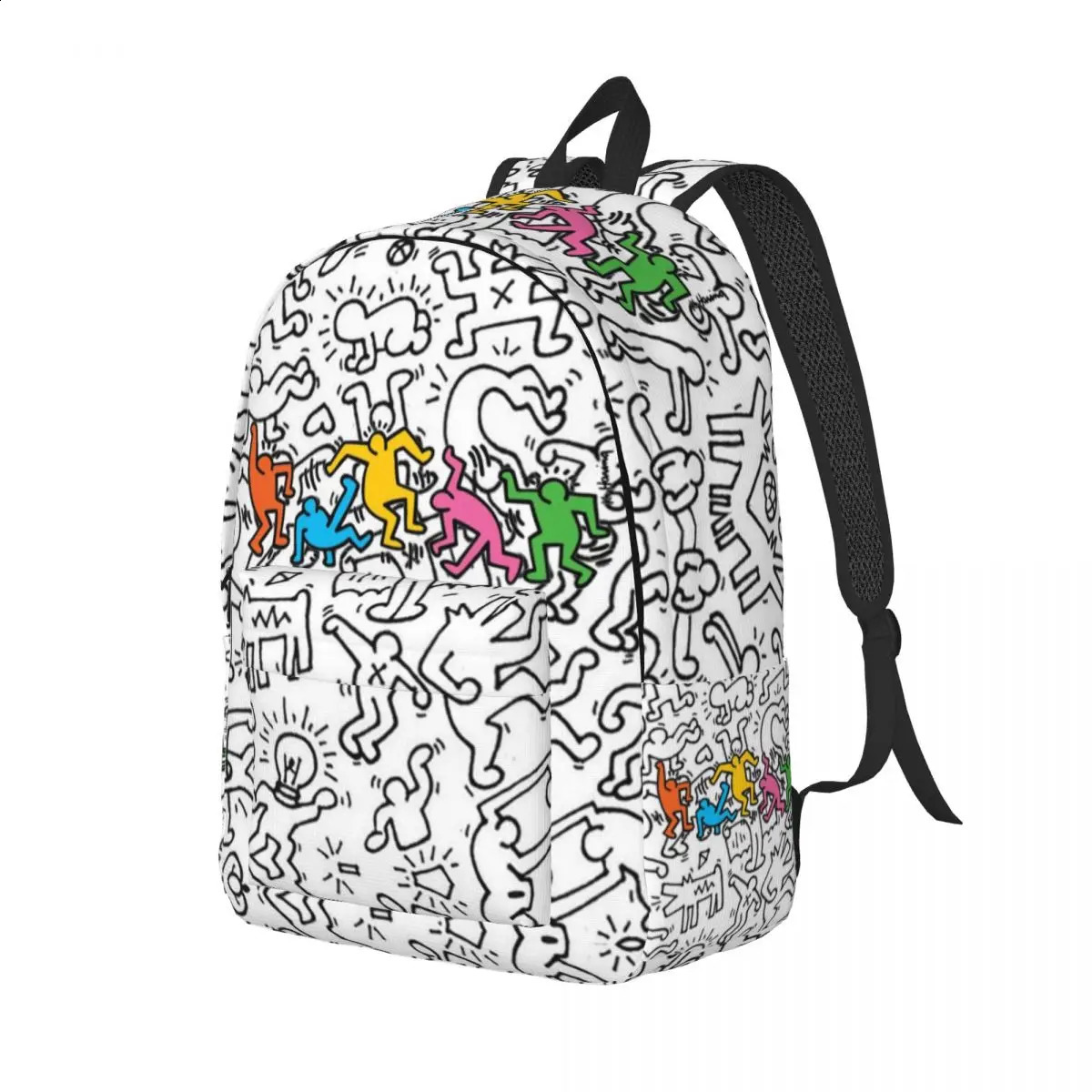 Custom Very Crowded Haring Graffiti Rap Pop Art Canvas Backpacks Men Women Basic Bookbag for College School Indie Aesthetic Bags 240828