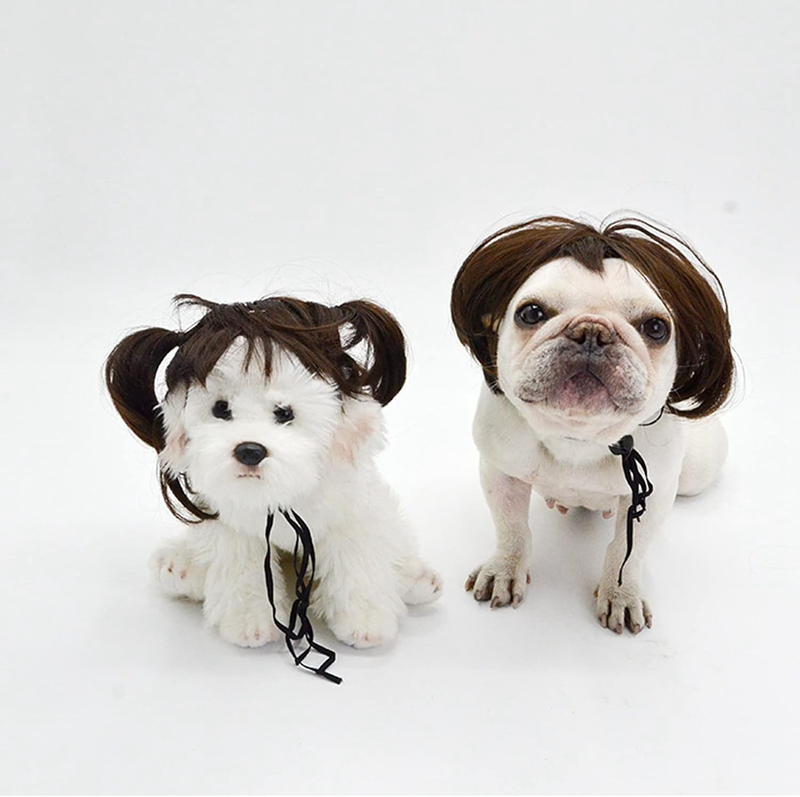 Funny Dog Cat Cosplay Wig,Pet Wigs for Halloween, Christmas, Parties, Festivals, Dog Wigs for Small Medium and Large Dogs (Black Brown Straight) N01
