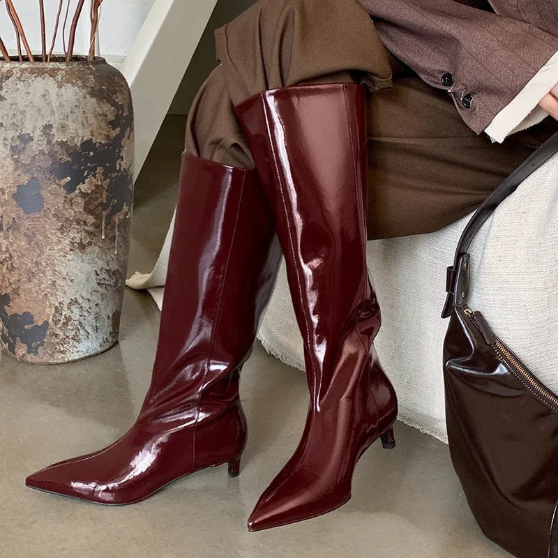 JOZHATA size 34-40 womens knee high boots leather sexy little cat boots winter 2025 wide calf boots 240827