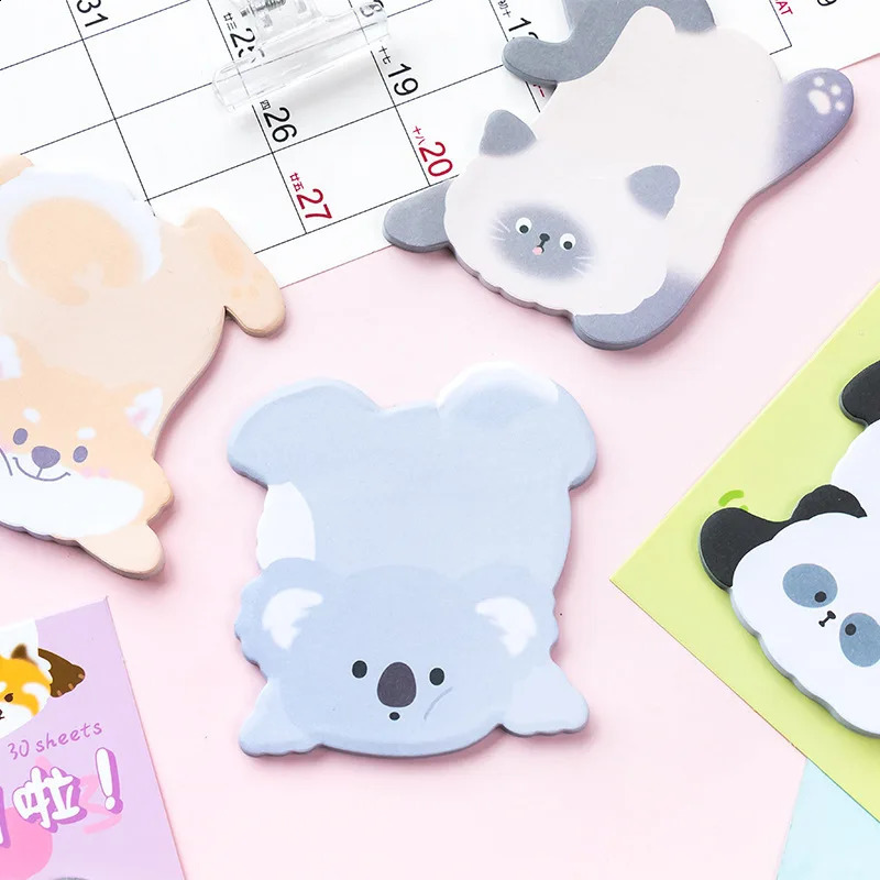 30 Pcspack Assorted Animals Sticky Notes Cute Patterns Kawaii SelfSticky Memo Pad for School Office Home Kids Students 240828
