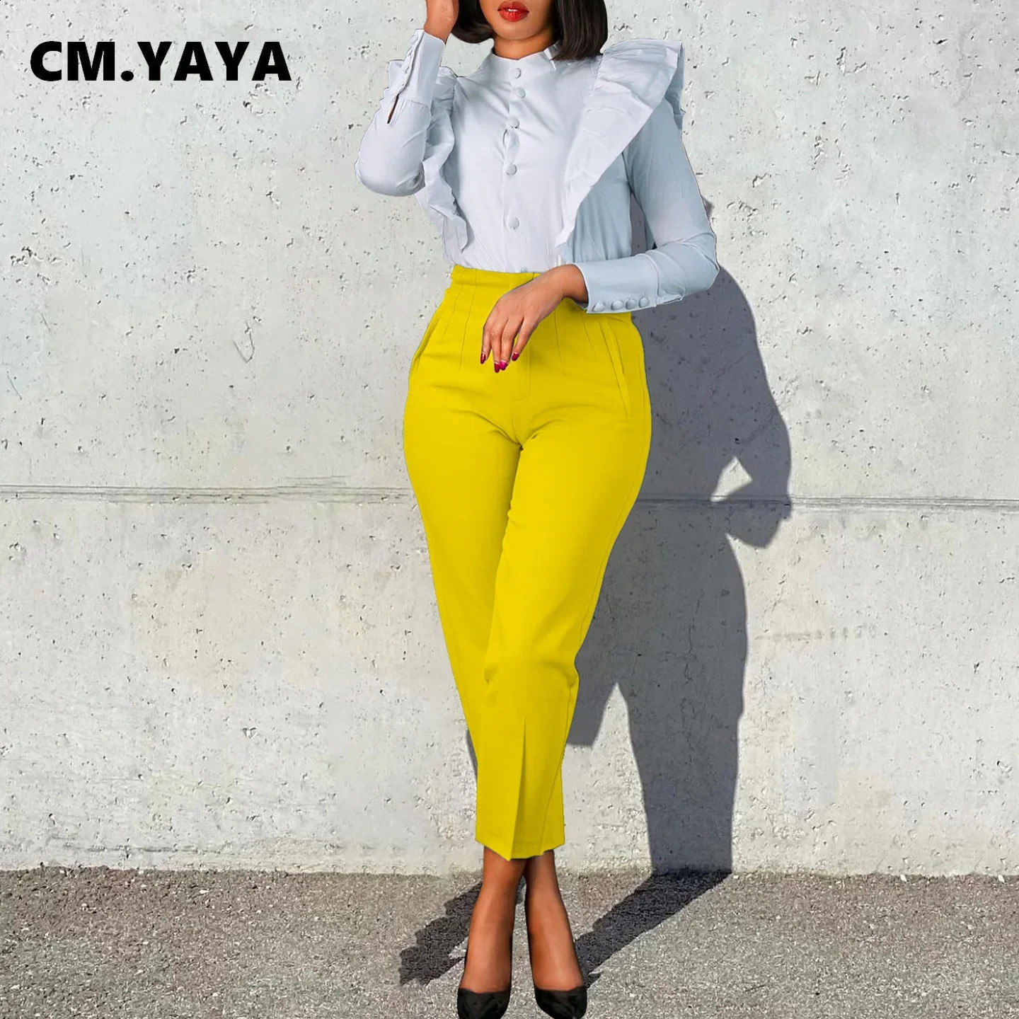 CM.YAYA Women Fashion Tailored Trousers High Waist Zipper Fly Solid Pencil Pants 240829CJ