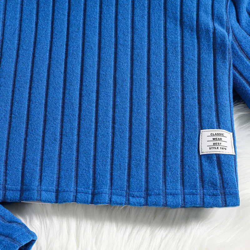 2 Pcs Kids Clothing Sets Outfits for Girls 2024 Autumn Winter Children Fashion Knit Blue Long Sleeve Tops Flares Pant 7-14Y 240823