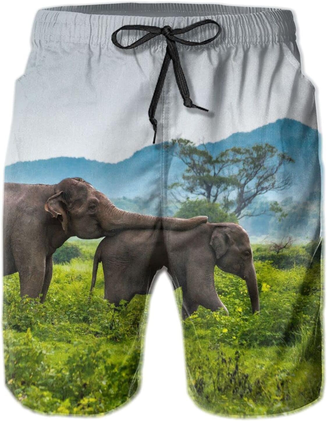 Mens Shorts 3D Printing Pattern Elephant Mom And Baby Swim Trunks Quick Dry Fashion Beach Board Swimwear