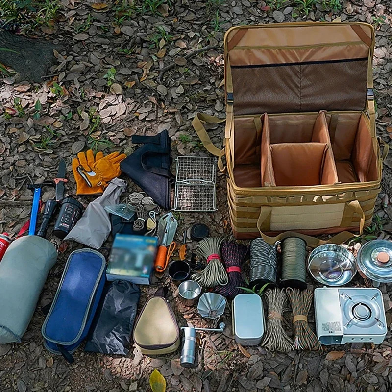 47L 32 Large Capacity Camping Storage Bag Portable Luggage Organizer Versatile for Outdoor Picnic Barbecue Cooking with Handle 240828