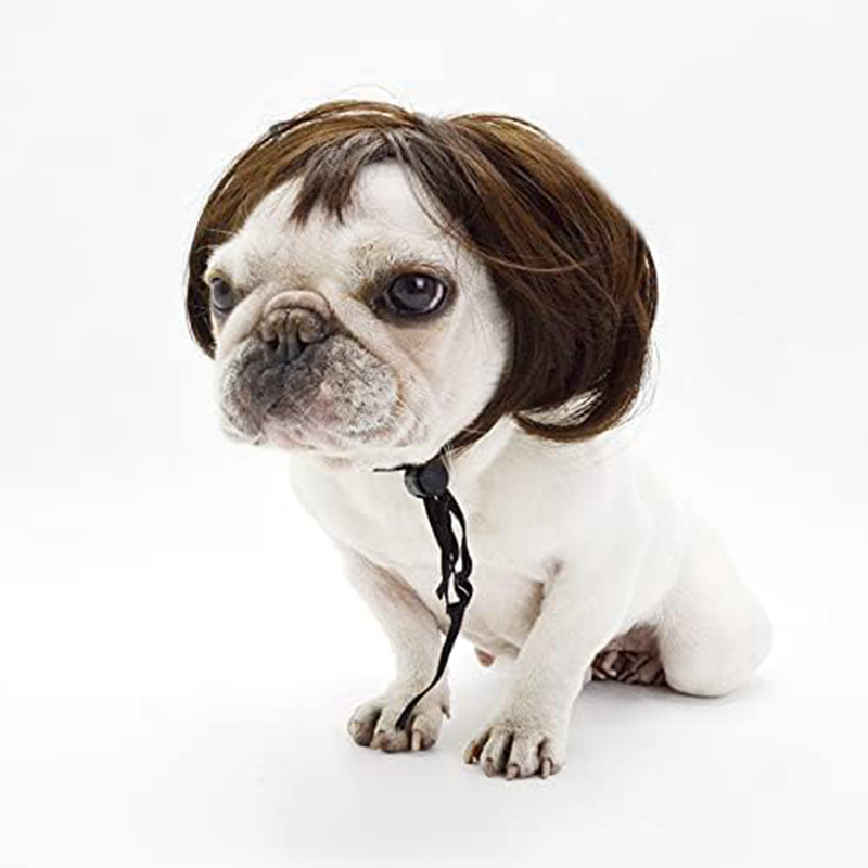 Funny Dog Cat Cosplay Wig,Pet Wigs for Halloween, Christmas, Parties, Festivals, Dog Wigs for Small Medium and Large Dogs (Black Brown Straight) N01