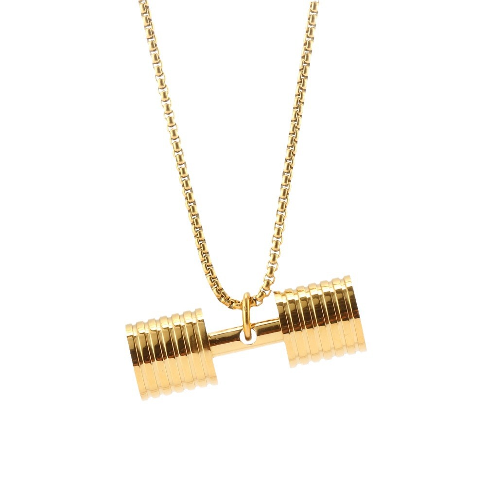 Creative Titanium Steel Fitness Dumbbell Pendent Necklace Barbell Necklaces Stainless Steel Chain Body building Gym Women Men Chains Fitness Trainer J