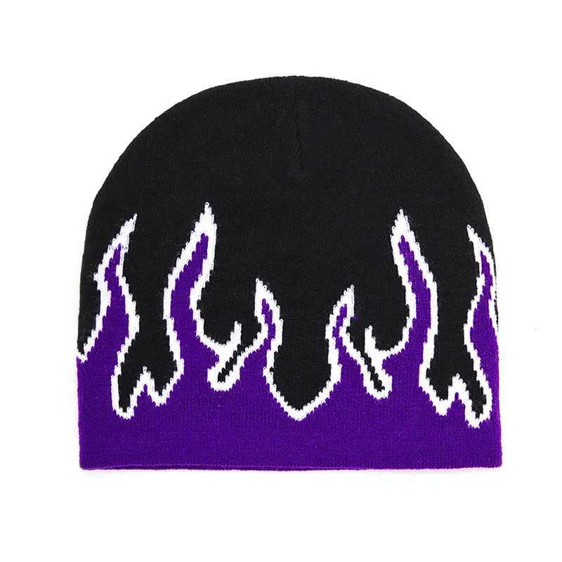 Hip Hop Fire Knitted Beanies Gothic Flame Sklies Hat Flame Wen Mens Punk Winter Outdoor Riding Hat Halloween Accessories X250212