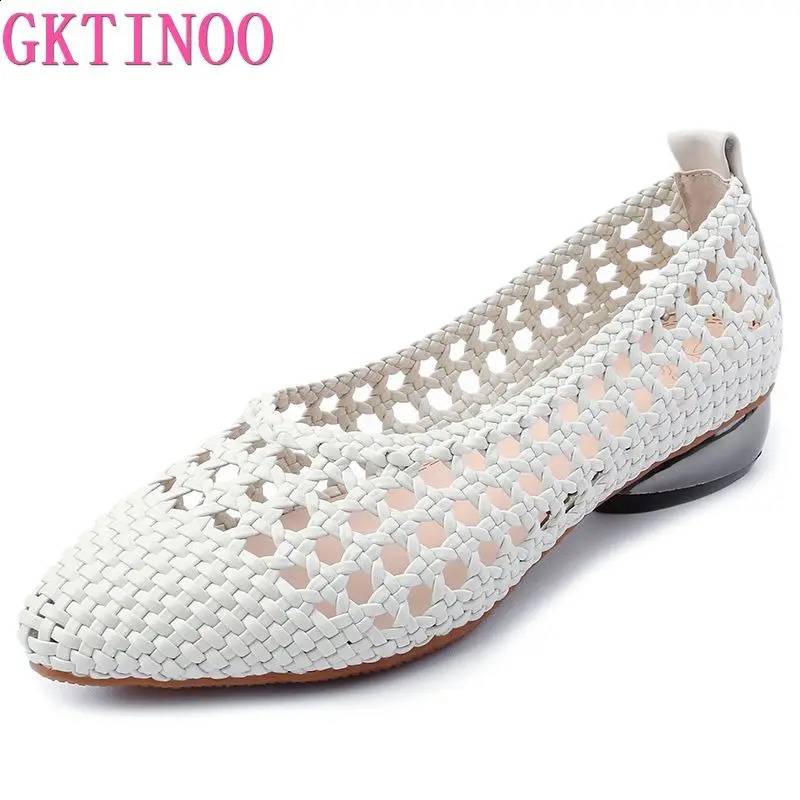 GKTINOO Pumps Sandals Womens Pointed Toe Leather Womens Low Heel Soft Bottom Outdoor Summer Womens Shoes 240827