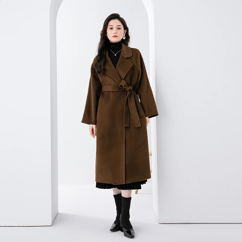 Autumn and winter double-sided cashmere coat womens long pine wool coat 100% pure wool coat 240828
