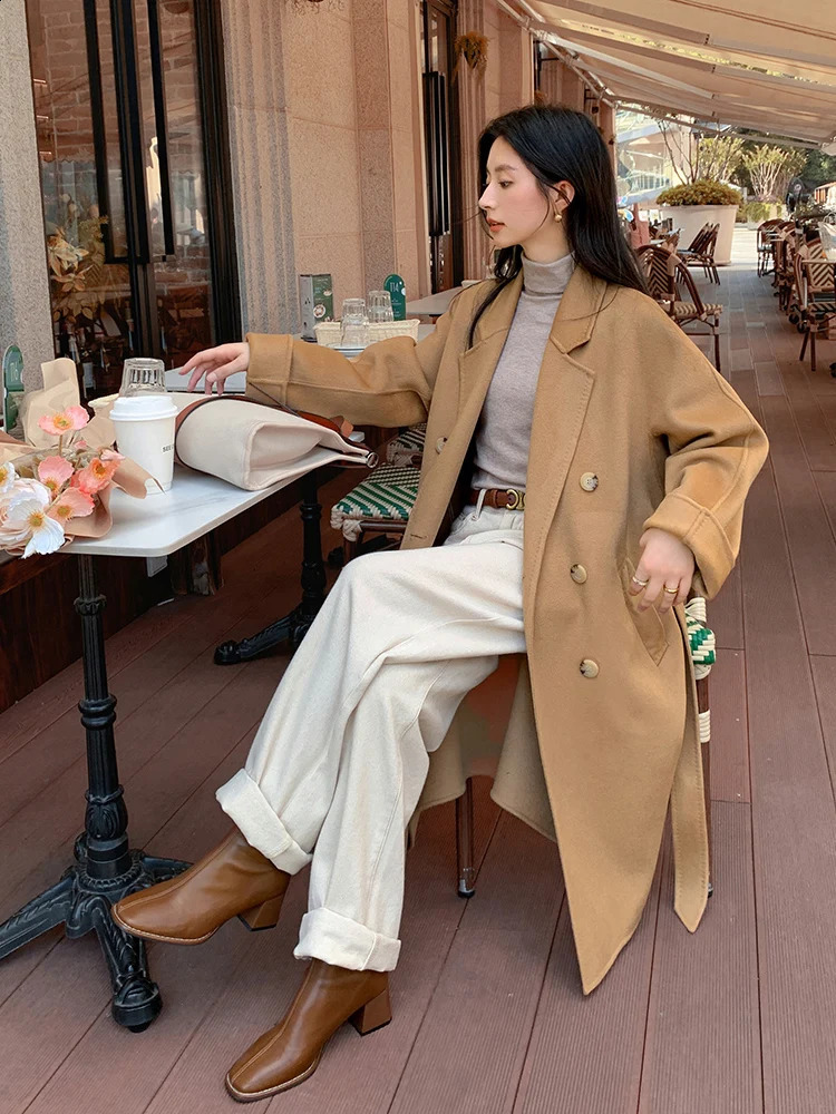 CAIXINGLE 801 Fashion Classic 10% Pure Cashmere Reversible Wool Coat Womens Long Wool Coat Autumn/Winter Windproof 240828