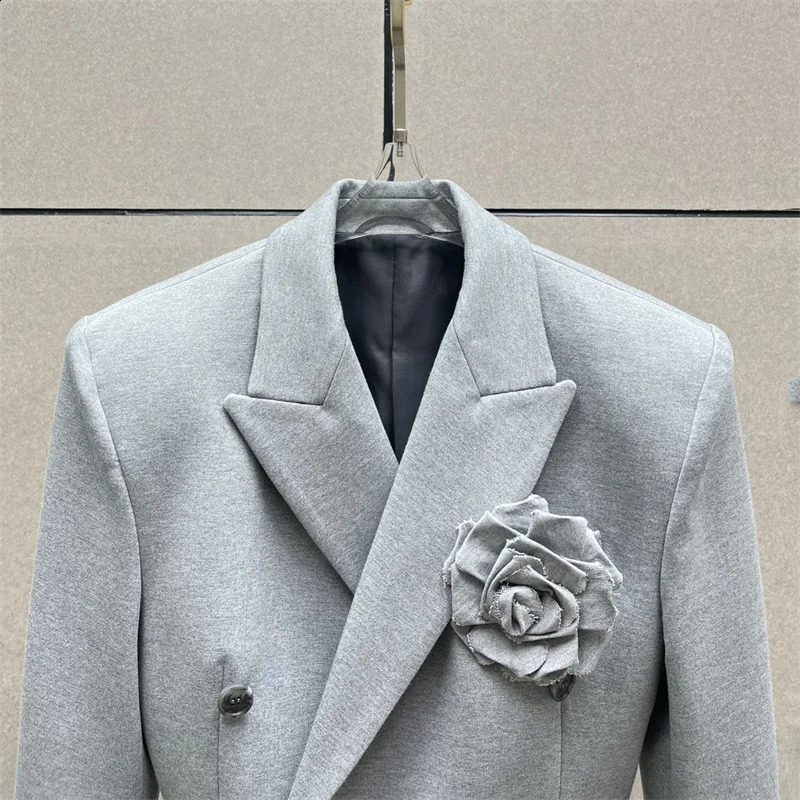 Womens Jacket Autumn Double Breasts Slim Suitable for Set Detachable 3D Flower 240828