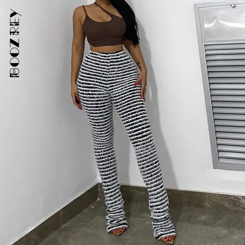 BoozRey Y2k Black and White Knitted Pants Womens Underpants Fashion Street Clothing Extra Long Waist Shining Sports 240827