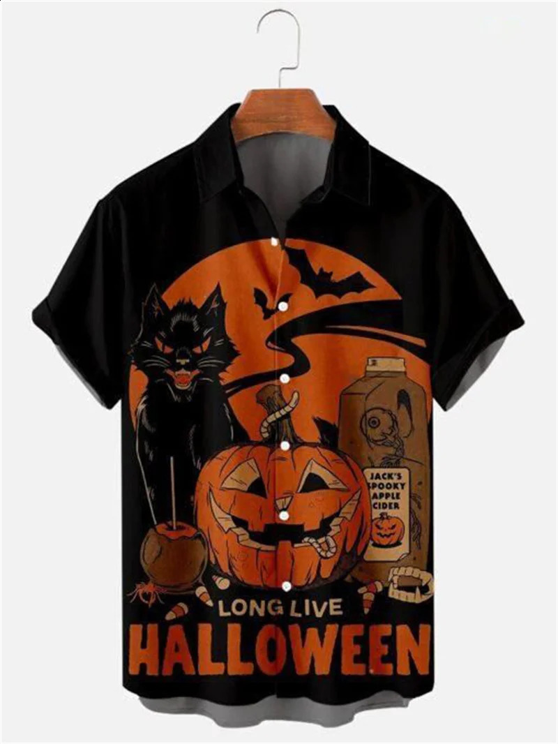Mens Fashion Halloween Shirt Summer Cute Style Mens Clothing Party Holiday Mens Top Pumpkin Head Printed Mens Short sleeved Shirt 240829
