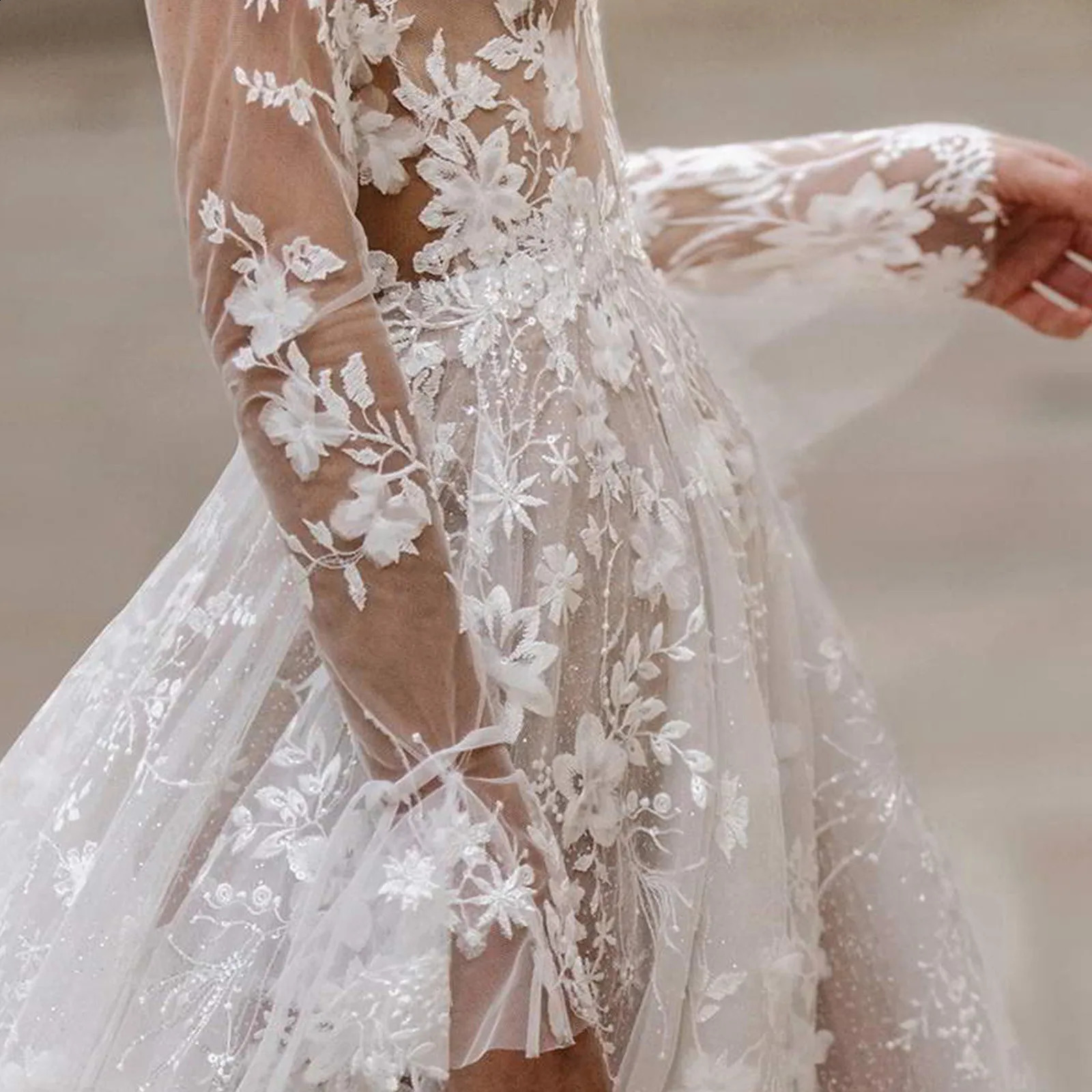 Elegant High Waist Wedding Dress Womens Clothing Pure White Long Sleeve Solid Color Printed Ball 240828