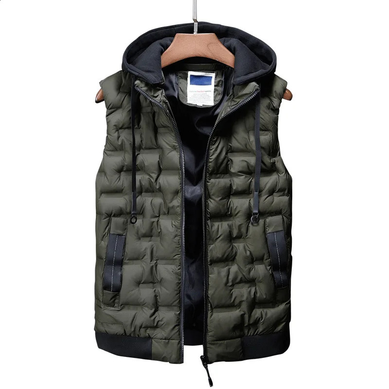 Wxw3626 black gray green waist coat mens hat detachable autumn winter casual vest with hood sleeveless jacket 240828