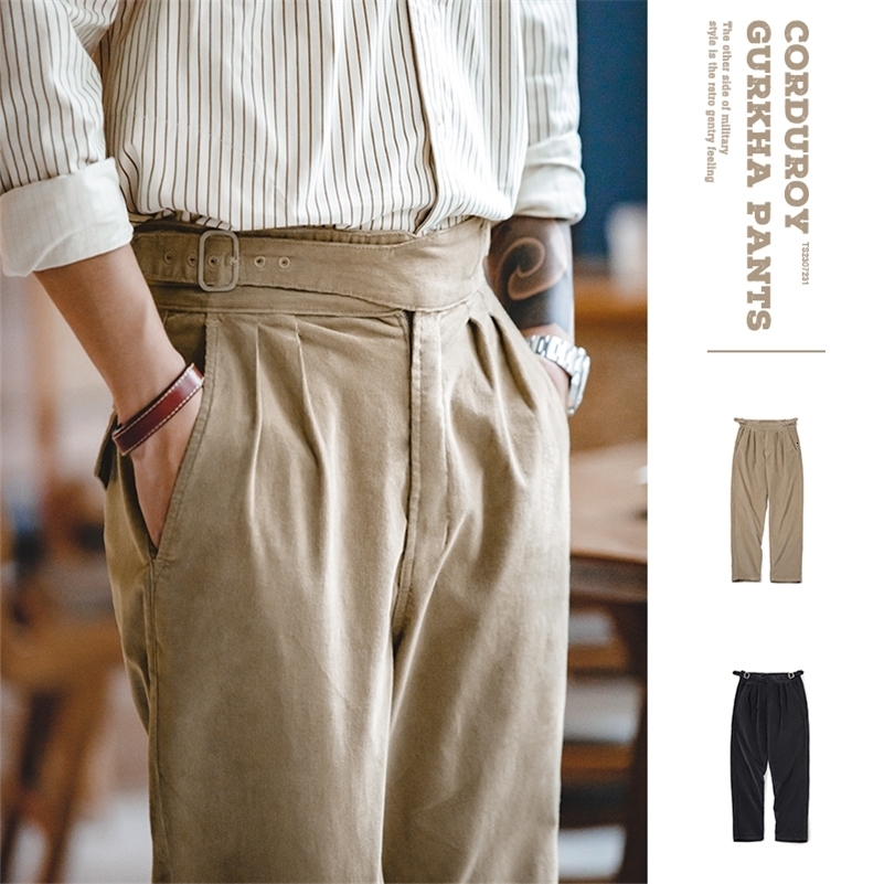 Maden Retro Corduroy Gurkha Mens Pants Naples Double Fold Straight Leg Pants Autumn Casual Khaki Pants 240828