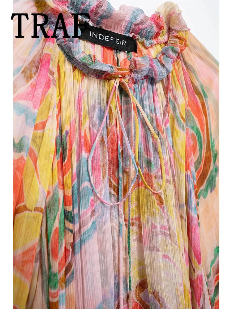 TRAF Womens Summer Midi Printed Long Sleeve Casual Elegant Party Dress 240828