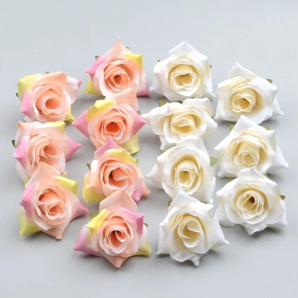 100PCS DIY Artificial White Rose Silk Flowers Head For Home Wedding Party Decoration Wreath Gift Box Scrapbooking Flowers 240829