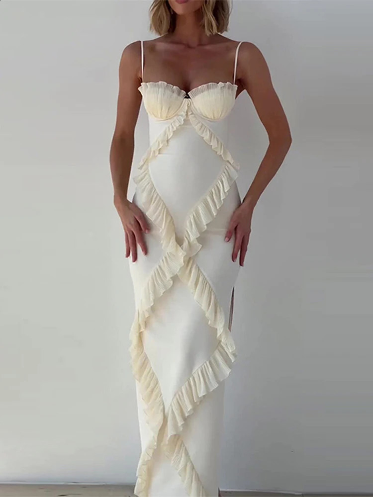 Elegant Lace Dress Women Sexy Slim Midi Sling Vestidos Female Summer Patchwork Sleeveless Party Evening Dresses Lady 240828