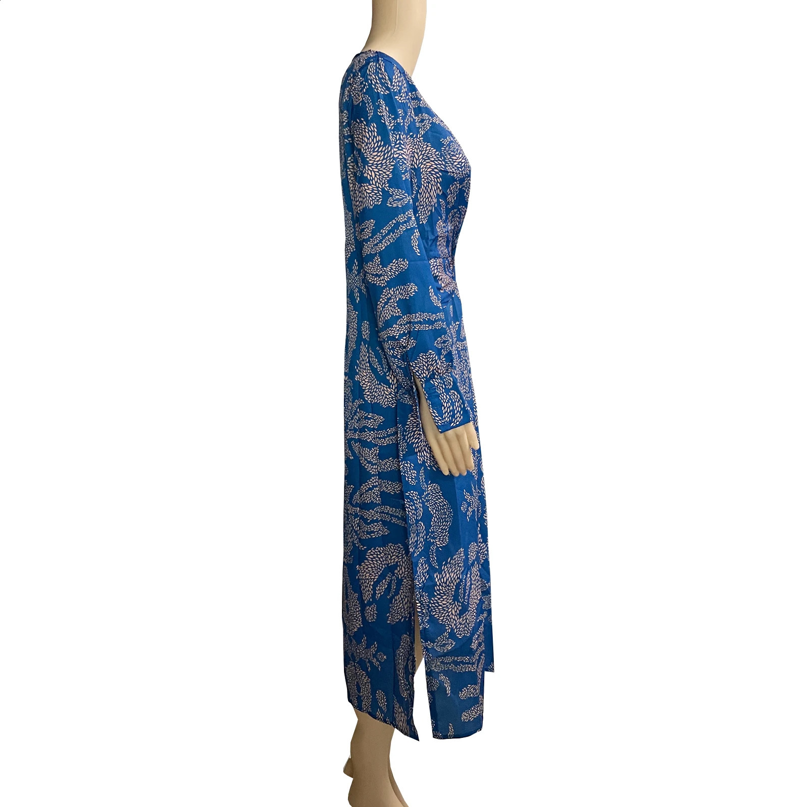 Elegant Street Clothing Printed Womens Fashion Ultra Thin Midi Retro Vneck Long Sleeve Spring Summer Dress 240828